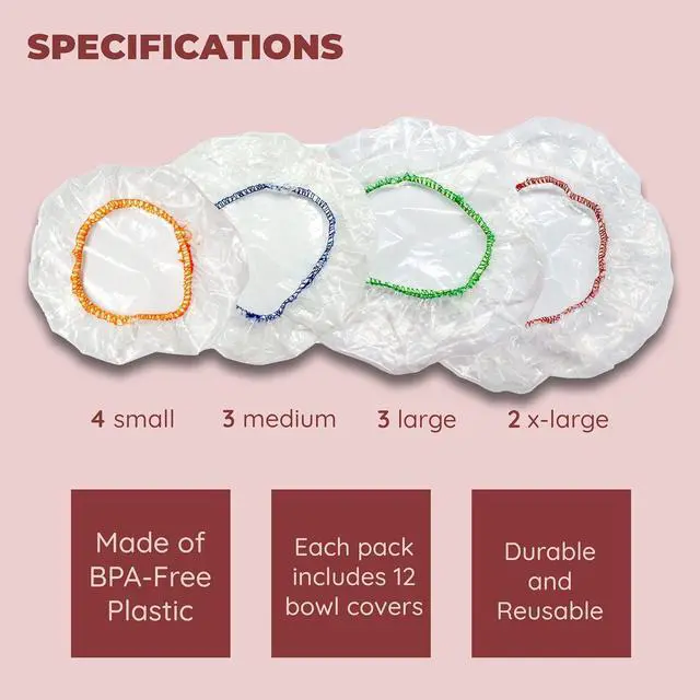 Alt view image 5 of 5 - Culinary Elements Reusable Bowl Covers, Fits Small Bowls,12-Pack, 4 Sizes with Elastic, BPA-Free Plastic Food Storage Lids for Leftovers, Snacks & Prep Bowls