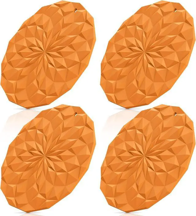 Main image of ME.FAN Silicone Trivet Mats - 4 Pack Pot Holders - 7.4'' Thickened Hot Pads for Hot pots, Pans and Dishes, Heat Resistant Silicone Trivet for Table and Counter Top Orange