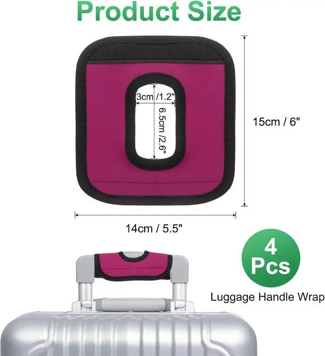 Alt view image 2 of 7 - uxcell Luggage Handle Wrap, 4 Pcs Hollow Neoprene Handbag Grip Cover Protector Luggage Identifiers Suitcase Handle Wraps for Luggage Suitcase Travel Bags, Rose Red