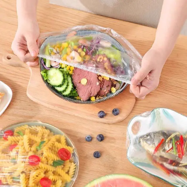 Alt view image 7 of 7 - Elasticated Plastic Fermented Bread Cover Cling Film Cover Elasticated Shower Cap For Food Preservation Outdoor Camping Picnic Barbecue