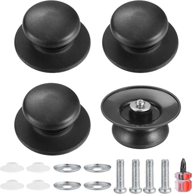 Main image of 4 Pcs Universal Pot Lid Knobs, Pot Lid Handle Replacement, Pot Cover Knobs | Universal Kitchen Bakelite Top Replacement for Pots and Pans Saucepan Casserole Glass Handles (Black)