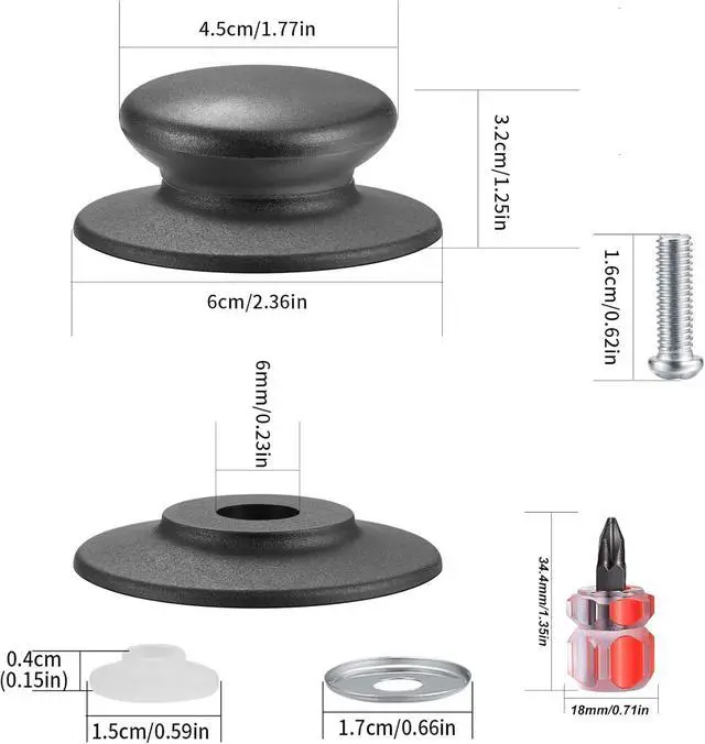 Alt view image 2 of 6 - 4 Pcs Universal Pot Lid Knobs, Pot Lid Handle Replacement, Pot Cover Knobs | Universal Kitchen Bakelite Top Replacement for Pots and Pans Saucepan Casserole Glass Handles (Black)