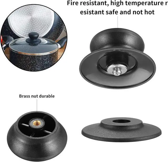 Alt view image 3 of 6 - 4 Pcs Universal Pot Lid Knobs, Pot Lid Handle Replacement, Pot Cover Knobs | Universal Kitchen Bakelite Top Replacement for Pots and Pans Saucepan Casserole Glass Handles (Black)