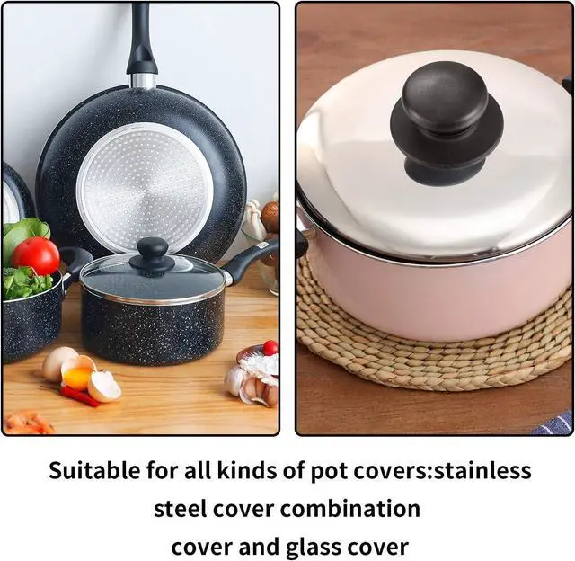 Alt view image 5 of 6 - 4 Pcs Universal Pot Lid Knobs, Pot Lid Handle Replacement, Pot Cover Knobs | Universal Kitchen Bakelite Top Replacement for Pots and Pans Saucepan Casserole Glass Handles (Black)