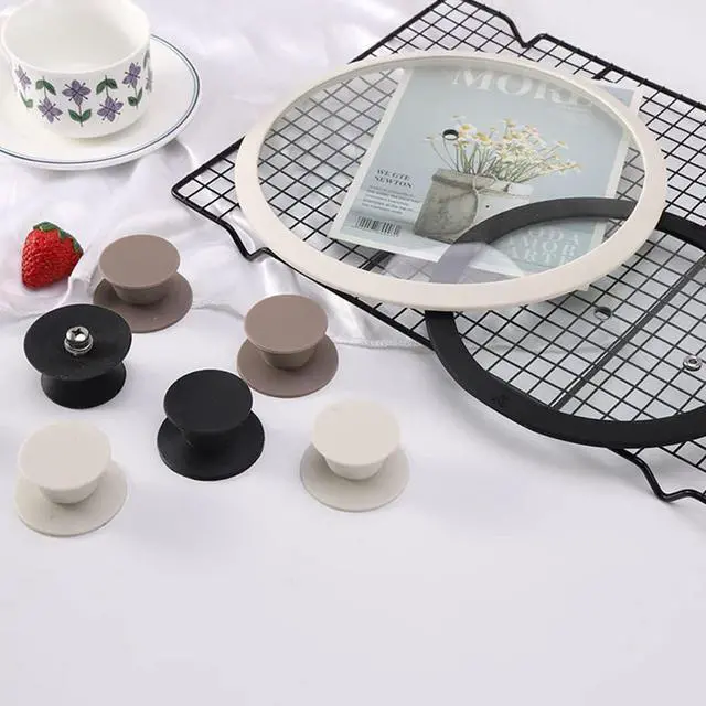 Alt view image 6 of 6 - Universal Pot Pan Lids Replacement Knob, Silicone Heat Resistant Pan Cover Holding Handles BPA Free Dishwasher Safe Fits Skillets and Kitchen Cookware (Pack of Two-Light Grey)