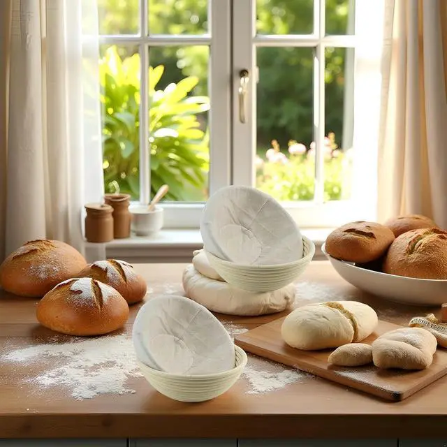 Alt view image 2 of 6 - 2Pcs 9 Inch Proofing Bread Basket Cloth,Round Cloth Baking Supplies Bread, Reusable Breathable Liner Cotton Flax Proofing Bread Cloths, Baking Tools and Accessories for Kitchen