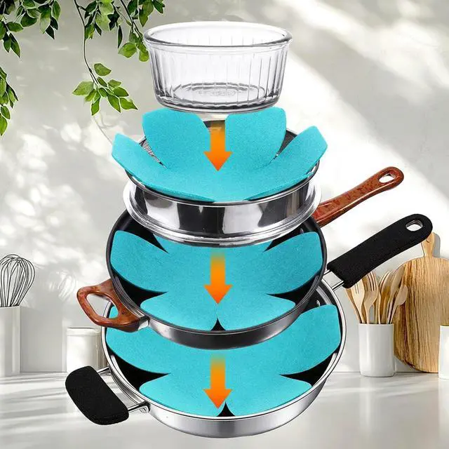 Alt view image 4 of 7 - 6PCS Pot Protectors for Stacking 3 Sizes Felt Pan Dividers | Teal Pot Separators for Stackings and Protecting Your Cookware(6" 8" 10")