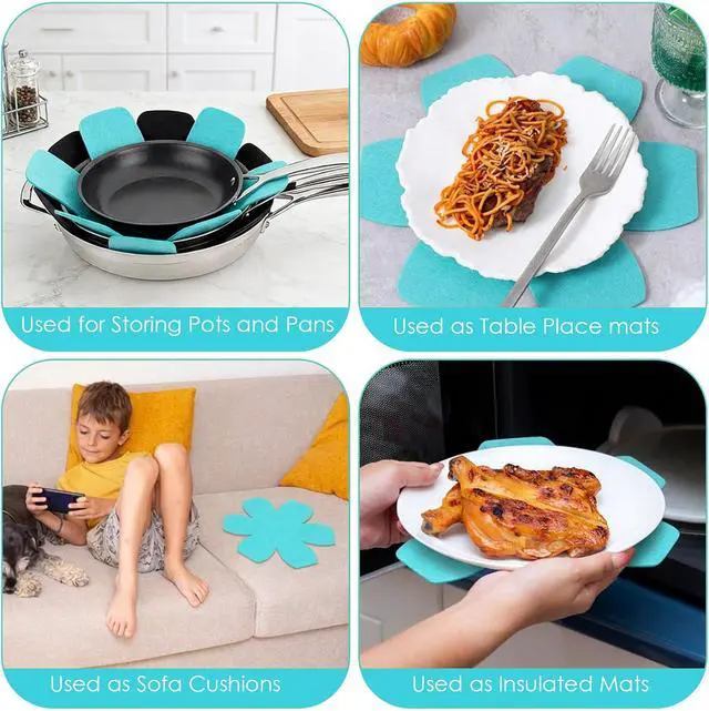Alt view image 5 of 7 - 6PCS Pot Protectors for Stacking 3 Sizes Felt Pan Dividers | Teal Pot Separators for Stackings and Protecting Your Cookware(6" 8" 10")