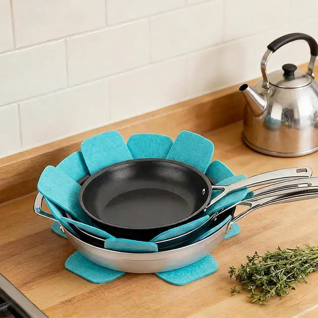 Alt view image 7 of 7 - 6PCS Pot Protectors for Stacking 3 Sizes Felt Pan Dividers | Teal Pot Separators for Stackings and Protecting Your Cookware(6" 8" 10")