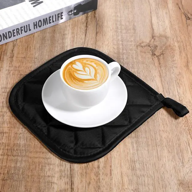 Alt view image 4 of 7 - 2pcs Cotton Pot Holders, Pot Holders for Kitchen 17cm/6.69inch Clearance Cotton Heat Resistant Pads Black Oven Pots Holder Trivets Coasters Hot Pads for Cooking and Baking Hot Cold Potholders Kit