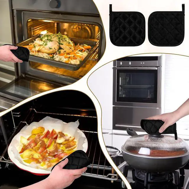 Alt view image 7 of 7 - 2pcs Cotton Pot Holders, Pot Holders for Kitchen 17cm/6.69inch Clearance Cotton Heat Resistant Pads Black Oven Pots Holder Trivets Coasters Hot Pads for Cooking and Baking Hot Cold Potholders Kit