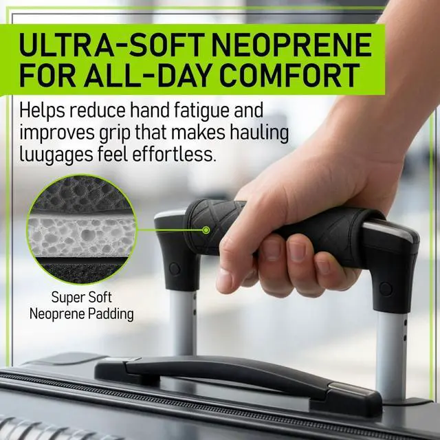 Alt view image 2 of 7 - Untethered Luggage Handle Wraps (4-Pack) | Padded Suitcase Handle Covers with Diamond-Grip Design Comfortable Neoprene Travel Handle Wraps for Luggage, Bags & Suitcases. (4-Pack | Black)