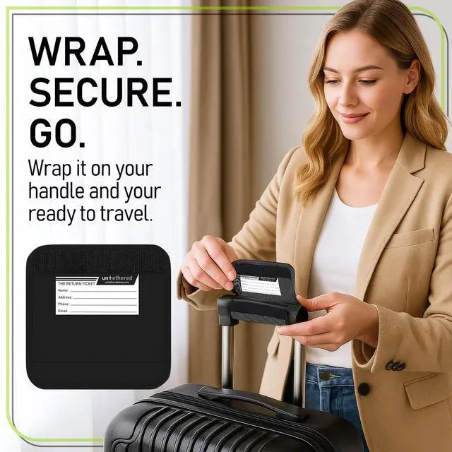 Alt view image 3 of 7 - Untethered Luggage Handle Wraps (4-Pack) | Padded Suitcase Handle Covers with Diamond-Grip Design Comfortable Neoprene Travel Handle Wraps for Luggage, Bags & Suitcases. (4-Pack | Black)