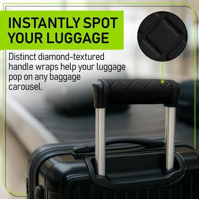 Alt view image 5 of 7 - Untethered Luggage Handle Wraps (4-Pack) | Padded Suitcase Handle Covers with Diamond-Grip Design Comfortable Neoprene Travel Handle Wraps for Luggage, Bags & Suitcases. (4-Pack | Black)