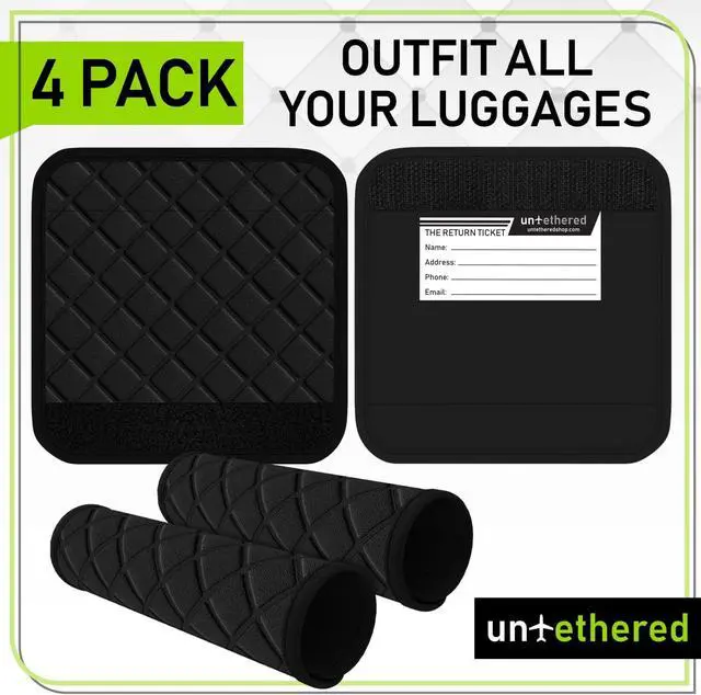 Alt view image 6 of 7 - Untethered Luggage Handle Wraps (4-Pack) | Padded Suitcase Handle Covers with Diamond-Grip Design Comfortable Neoprene Travel Handle Wraps for Luggage, Bags & Suitcases. (4-Pack | Black)