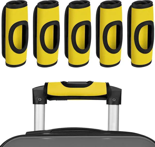 Main image of 5 Pcs Neoprene Large Luggage Handle Wrap Handle Grip Luggage Tags Identifier Hollow Design for Push-Button, Bright Luggage Markers for Airport Travel Luggage Suitcase Trolley Case(Yellow, 5.5x7Inch)