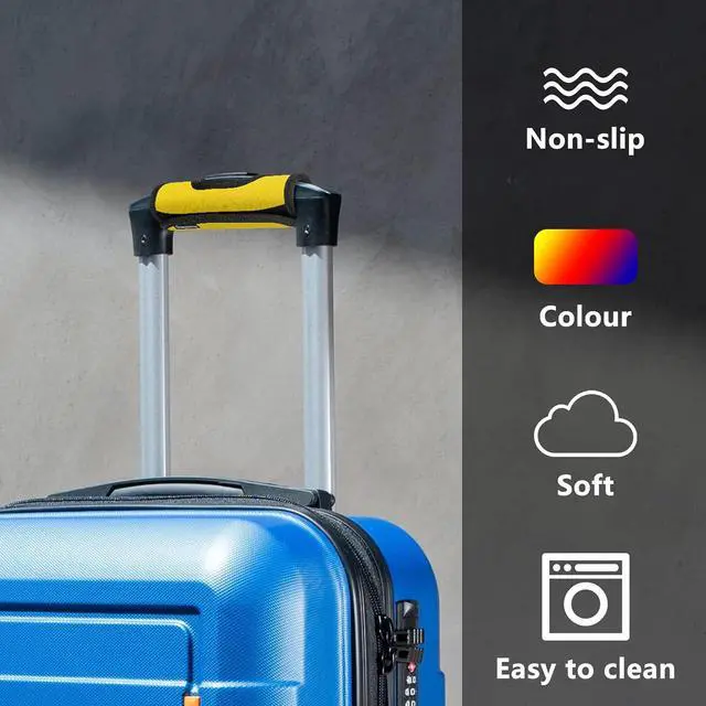 Alt view image 2 of 7 - 5 Pcs Neoprene Large Luggage Handle Wrap Handle Grip Luggage Tags Identifier Hollow Design for Push-Button, Bright Luggage Markers for Airport Travel Luggage Suitcase Trolley Case(Yellow, 5.5x7Inch)