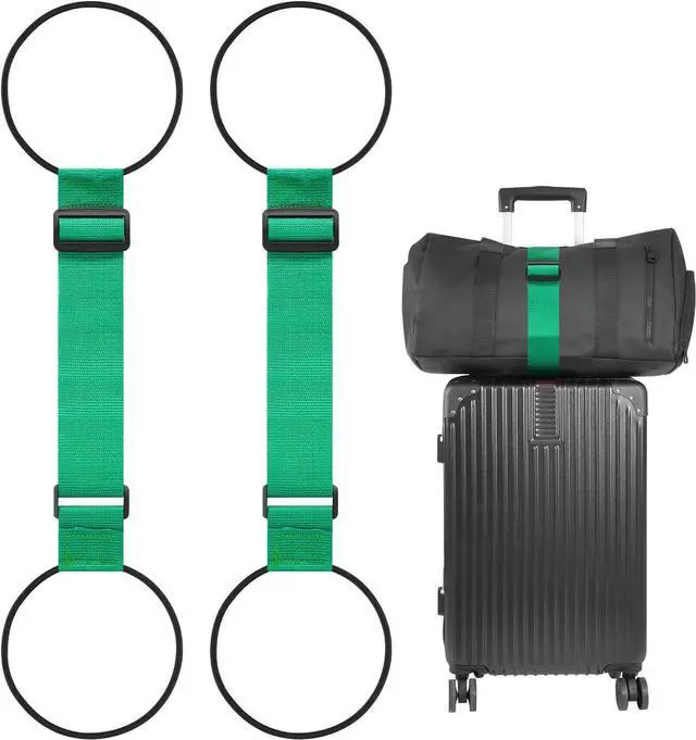 Main image of BILIONE Adjustable Luggage Connector Straps for Suitcase 2-Pack (Green) | Add A Bag, Connect 2 Suitcases, Hang Coat/Scarf, Elastic Bungee Belt, Secure Carry-on Travel Essentials, Lightweight 36g