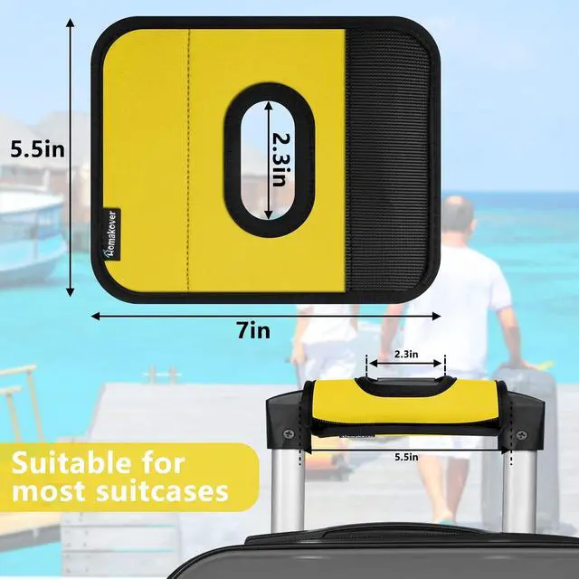 Alt view image 4 of 7 - 5 Pcs Neoprene Large Luggage Handle Wrap Handle Grip Luggage Tags Identifier Hollow Design for Push-Button, Bright Luggage Markers for Airport Travel Luggage Suitcase Trolley Case(Yellow, 5.5x7Inch)