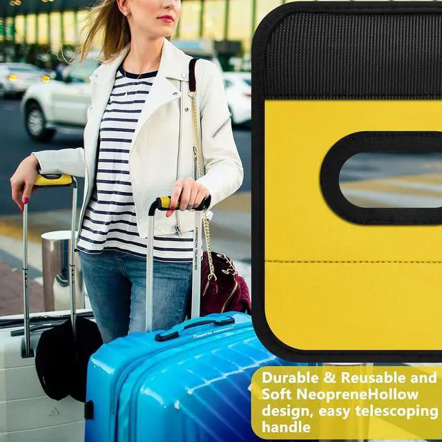 Alt view image 5 of 7 - 5 Pcs Neoprene Large Luggage Handle Wrap Handle Grip Luggage Tags Identifier Hollow Design for Push-Button, Bright Luggage Markers for Airport Travel Luggage Suitcase Trolley Case(Yellow, 5.5x7Inch)