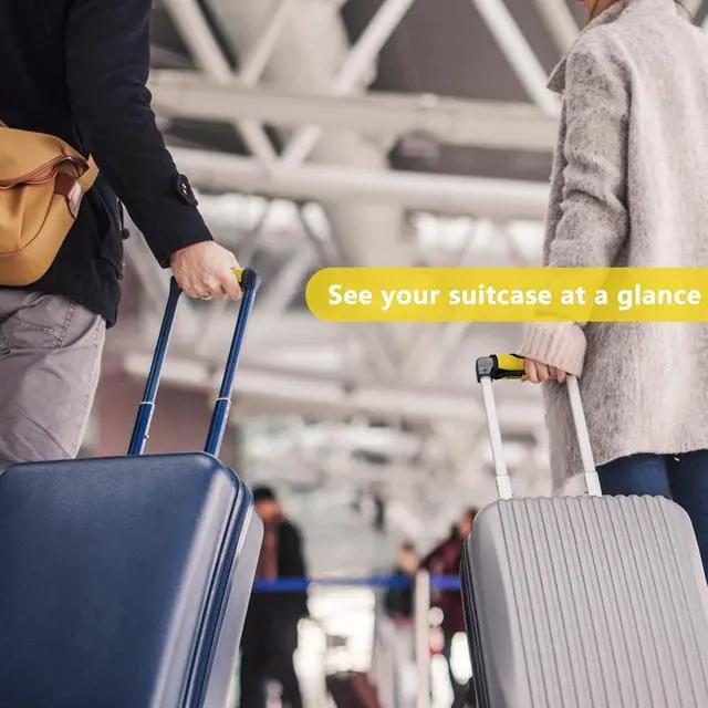Alt view image 6 of 7 - 5 Pcs Neoprene Large Luggage Handle Wrap Handle Grip Luggage Tags Identifier Hollow Design for Push-Button, Bright Luggage Markers for Airport Travel Luggage Suitcase Trolley Case(Yellow, 5.5x7Inch)