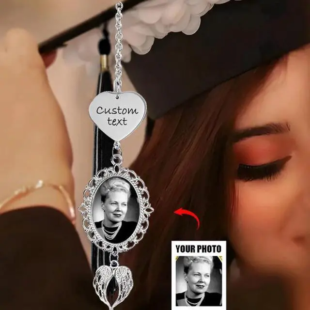 Alt view image 4 of 7 - Graduation Tassel Photo Charm, Personalized Memorial Keepsake | Custom Photo Gift for Graduation Cap, Diploma Frame, or Memorial Ceremony - Class of 2026 Graduation Accessories (1 Photo SL)