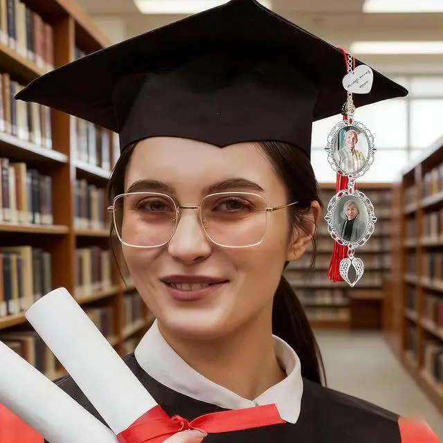 Alt view image 7 of 7 - Graduation Tassel Photo Charm, Personalized Memorial Keepsake | Custom Photo Gift for Graduation Cap, Diploma Frame, or Memorial Ceremony - Class of 2026 Graduation Accessories (1 Photo SL)