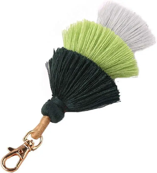 Alt view image 2 of 7 - Keychain Handmade Colorful Boho Pom Pom Keychains Tassel Bag Charm Women Fashion Keychain Jewelry for Car for Key Purse Decoratio, Beige