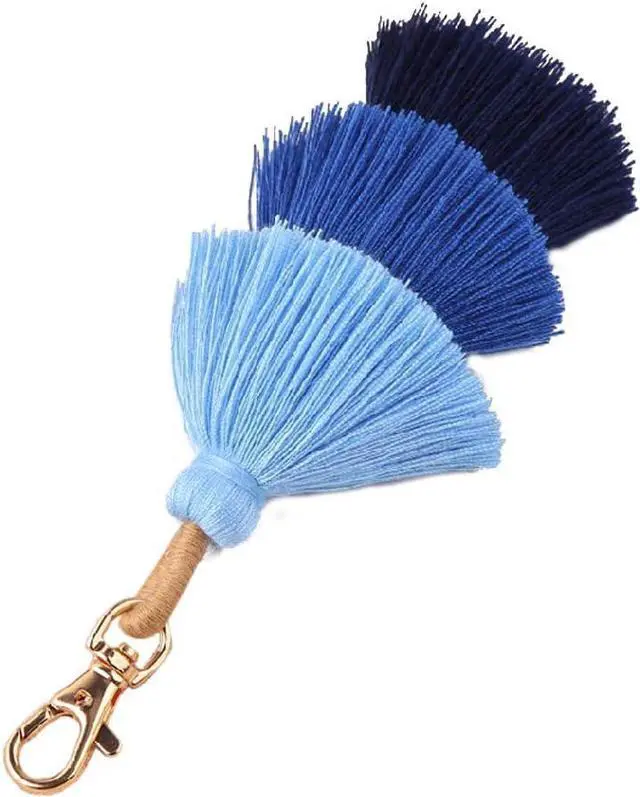 Alt view image 3 of 7 - Keychain Handmade Colorful Boho Pom Pom Keychains Tassel Bag Charm Women Fashion Keychain Jewelry for Car for Key Purse Decoratio, Beige
