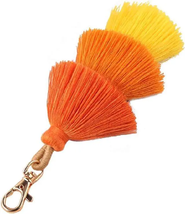 Alt view image 4 of 7 - Keychain Handmade Colorful Boho Pom Pom Keychains Tassel Bag Charm Women Fashion Keychain Jewelry for Car for Key Purse Decoratio, Beige