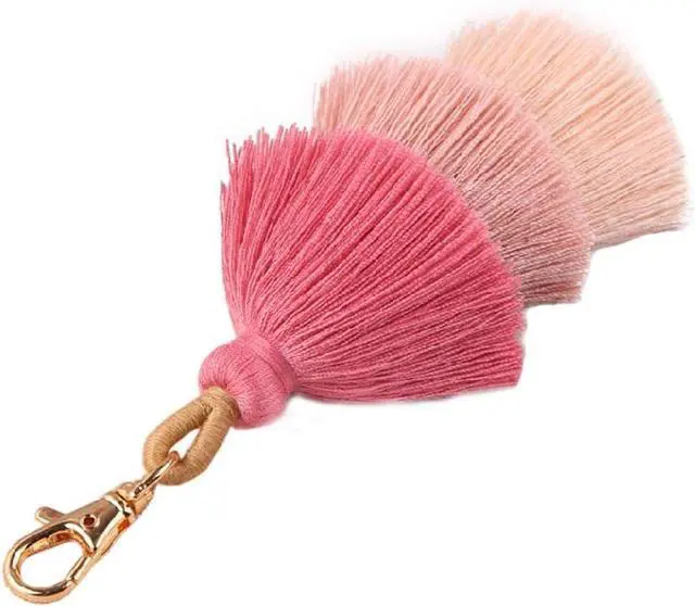 Alt view image 5 of 7 - Keychain Handmade Colorful Boho Pom Pom Keychains Tassel Bag Charm Women Fashion Keychain Jewelry for Car for Key Purse Decoratio, Beige