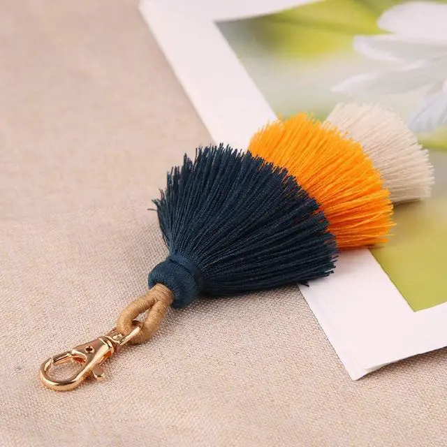 Alt view image 6 of 7 - Keychain Handmade Colorful Boho Pom Pom Keychains Tassel Bag Charm Women Fashion Keychain Jewelry for Car for Key Purse Decoratio, Beige