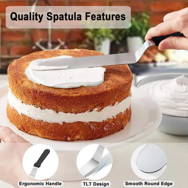 Alt view image 3 of 7 - 6" Small Angled+8 Straight Icing Spatula,Lmoszuak Professional food grade stainless steel cake spatula,with Sturdy & Durable Handle Spatula,Frosting smoother spatulas for cake decorating,Baking.