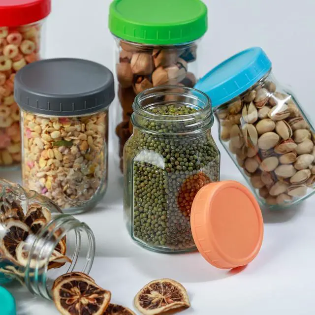 Alt view image 6 of 6 - Bedgeta 22 Pack Plastic Mason Jar Lids, 11 Wide Mouth & 11 Regular Mouth with Silicone Rings,Thickened Leak-proof Lids Fit Ball,Kerr and More, 86mm & 70mm(Multicolored)