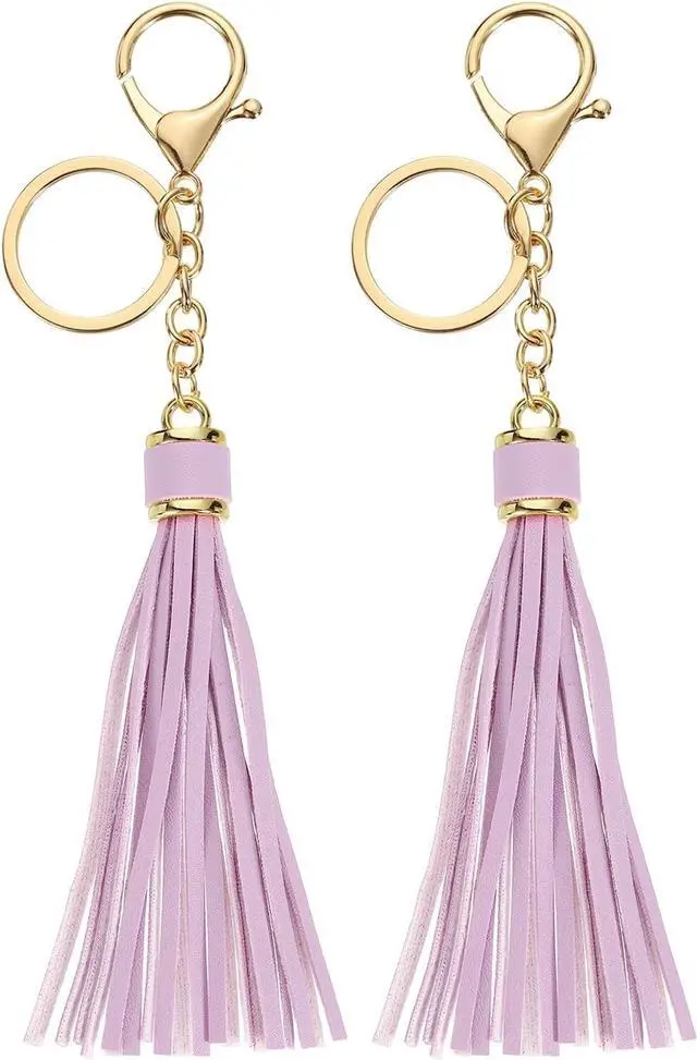 Main image of uxcell Leather Keychain Tassels, Women Tassel Bag Charm with Lobster Clasp Key Ring for Handbag Purse