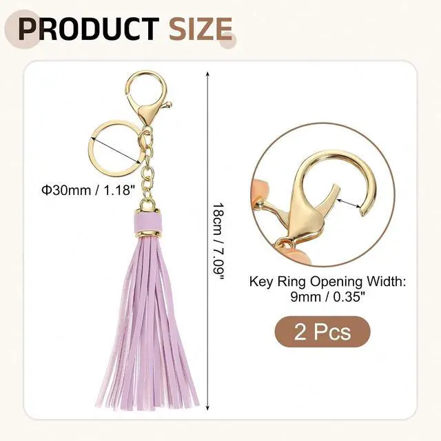 Alt view image 2 of 6 - uxcell Leather Keychain Tassels, Women Tassel Bag Charm with Lobster Clasp Key Ring for Handbag Purse