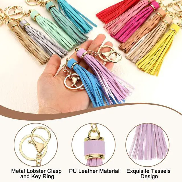Alt view image 3 of 6 - uxcell Leather Keychain Tassels, Women Tassel Bag Charm with Lobster Clasp Key Ring for Handbag Purse