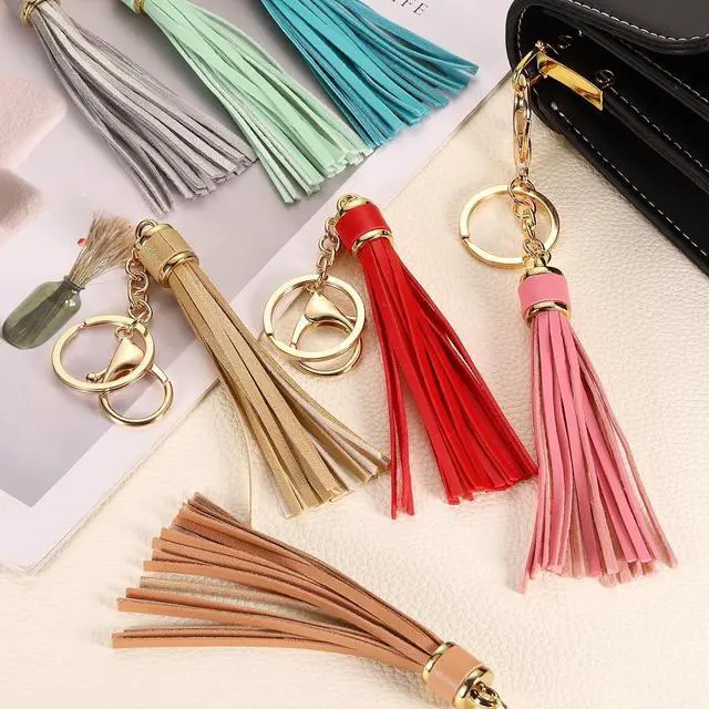 Alt view image 4 of 6 - uxcell Leather Keychain Tassels, Women Tassel Bag Charm with Lobster Clasp Key Ring for Handbag Purse