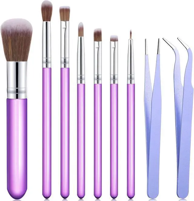 Main image of Sinmoe 10 Pieces Cake Candy Decorating Brushes Tools Cookie Decoration Brushes Pastry Brush and Stainless Steel Straight and Curved Tip Tweezers Pasta Tweezers for Baking Fondant (Purple Color)