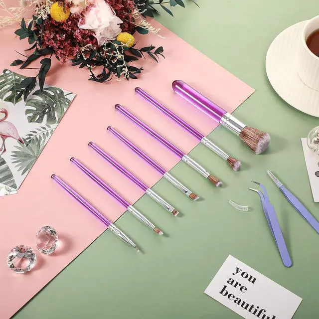 Alt view image 5 of 6 - Sinmoe 10 Pieces Cake Candy Decorating Brushes Tools Cookie Decoration Brushes Pastry Brush and Stainless Steel Straight and Curved Tip Tweezers Pasta Tweezers for Baking Fondant (Purple Color)