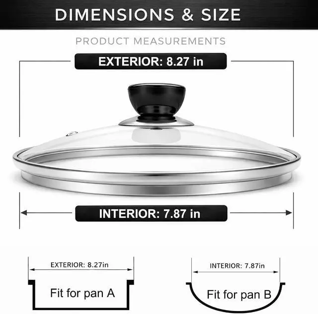 Alt view image 3 of 7 - 8 Inch Glass Lid for Frying Pan Tempered Transparent Pot Lid with Stainless Steel Rim & Heat-Resistant Handle, Fits 8 Skillet, Pan, Wok Durable See-Through Cookware Cove