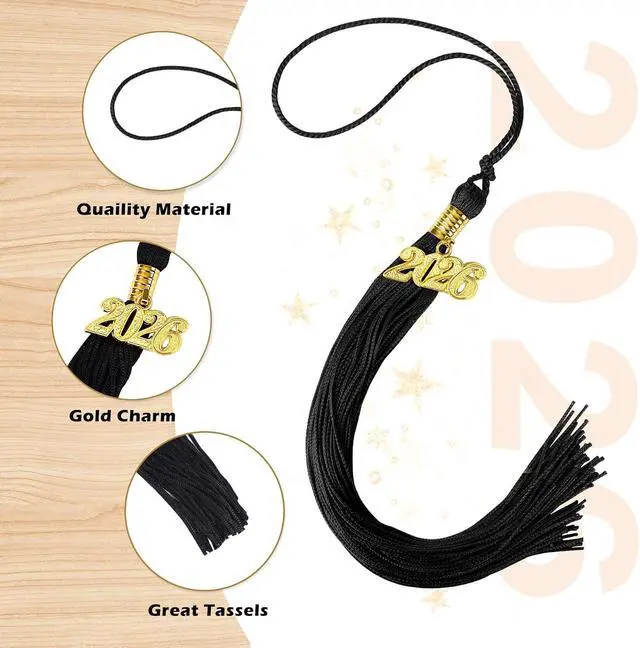 Alt view image 2 of 7 - JULMELON 20Pcs Graduation Tassels for Cap with 2026 Gold Charm for Ceremony | Black Tassels, Students and Faculty, Academic Tassels for Graduation Cap, Gift for Class of 2026 Grads