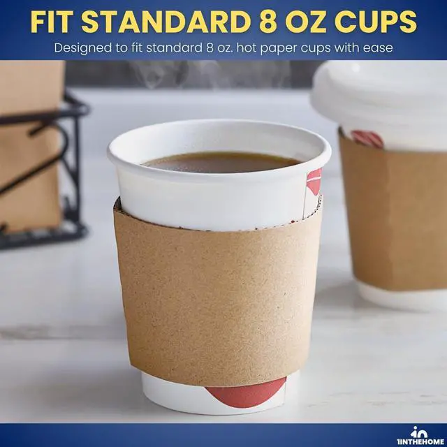 Alt view image 3 of 7 - Coffee Cup Sleeves 8 oz, Disposable Insulated Kraft Paper (50-Pack)
