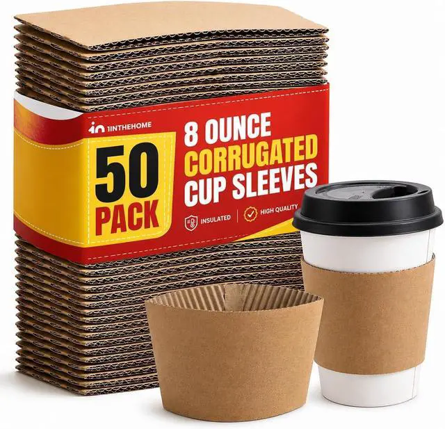 Main image of Coffee Cup Sleeves 8 oz, Disposable Insulated Kraft Paper (50-Pack)