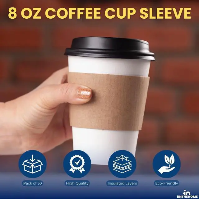 Alt view image 7 of 7 - Coffee Cup Sleeves 8 oz, Disposable Insulated Kraft Paper (50-Pack)