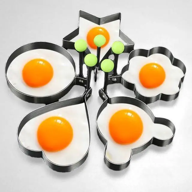 Alt view image 2 of 7 - Egg Pancake Rings,5pcs Fried Egg Molds in Star, Round, Heart Different Shaped,Stainless Steel Omelette Frying Cooking Tools Kitchen Accessories Gadget Rings,with a Silicone Pastry Brush,Set of 5