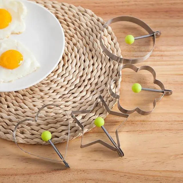 Alt view image 3 of 7 - Egg Pancake Rings,5pcs Fried Egg Molds in Star, Round, Heart Different Shaped,Stainless Steel Omelette Frying Cooking Tools Kitchen Accessories Gadget Rings,with a Silicone Pastry Brush,Set of 5