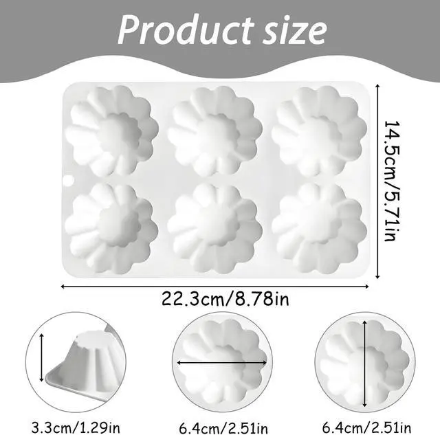 Alt view image 2 of 7 - Silicone Pudding Jello Mold 6-Cavity Flower Shape | Panna Cotta Molds, 8.78 x 5.71 in Tray, Easy Demolding, Steamed Pudding Use, 2-Pack