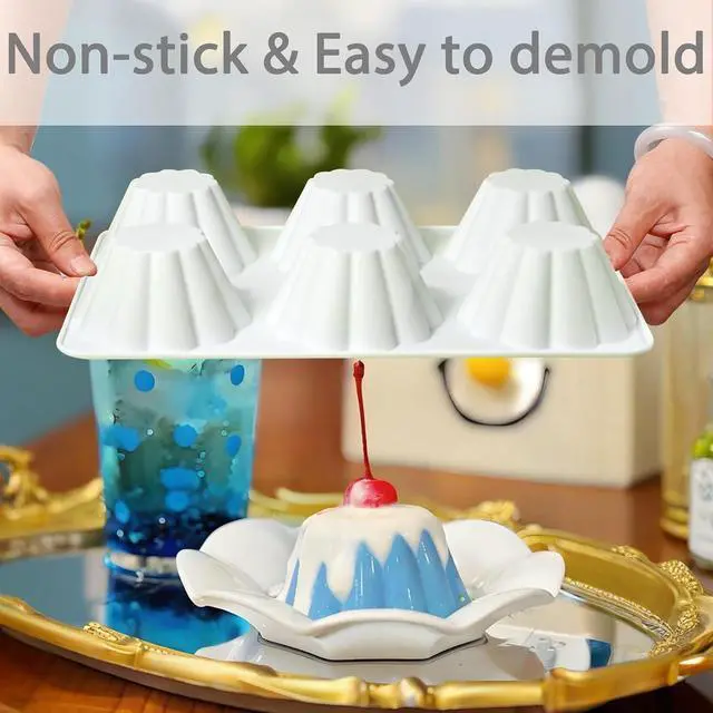 Alt view image 7 of 7 - Silicone Pudding Jello Mold 6-Cavity Flower Shape | Panna Cotta Molds, 8.78 x 5.71 in Tray, Easy Demolding, Steamed Pudding Use, 2-Pack
