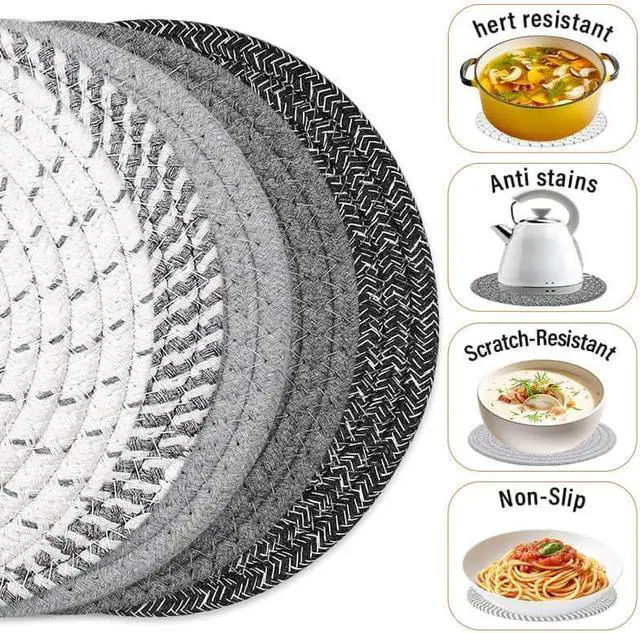 Alt view image 4 of 7 - Tidponra Trivet Mats Set for Hot Dishes, 5 Heat Resistant Pot Holders Kitchen Counter, Table, Home Essentials, Anti Stain Hot Pads Plate Mats for Hot pots and Pans, 7 Inches